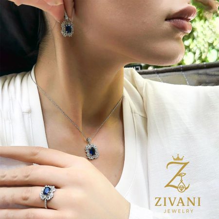 نیم ست نقره زنانه جواهری نگین سرمه ای