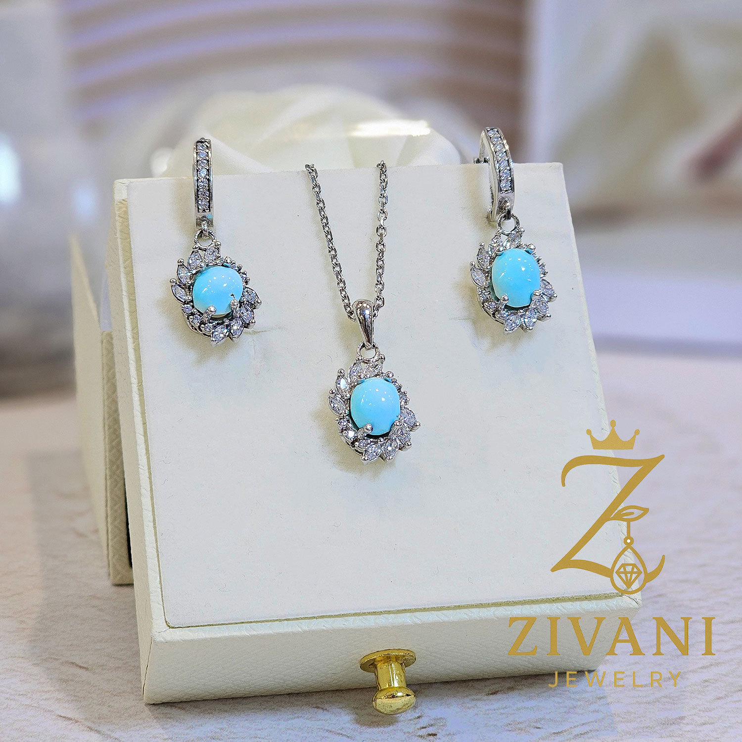 نیم ست نقره زنانه سنگ فیروزه اصل