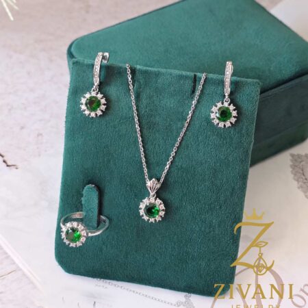 نیم ست نقره زنانه نگین رنگی سبز