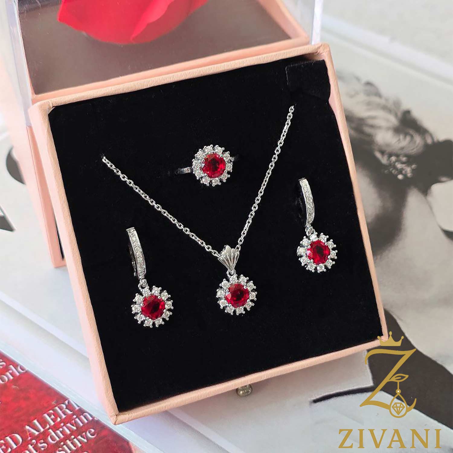 نیم ست نقره زنانه نگین قرمز