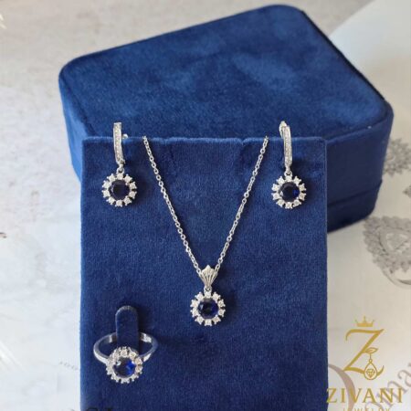 نیم ست نقره زنانه نگین سرمه ای