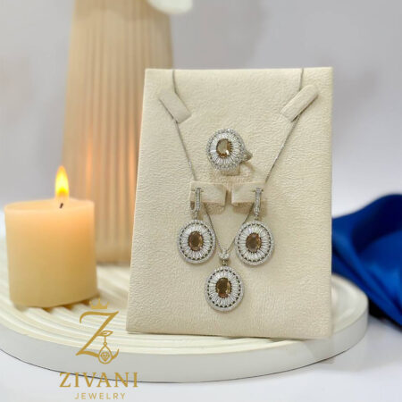 نیم ست نقره زنانه نگین زیتونی