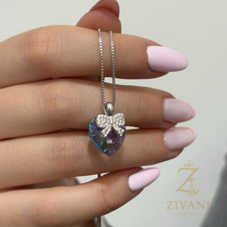 گردنبند نقره زنانه پاپیون و قلب سواروسکی