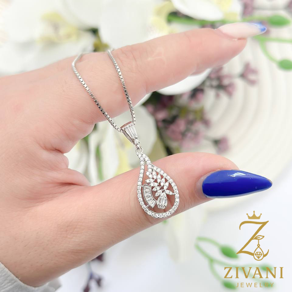 گردنبند نقره زنانه اشک نگین دار