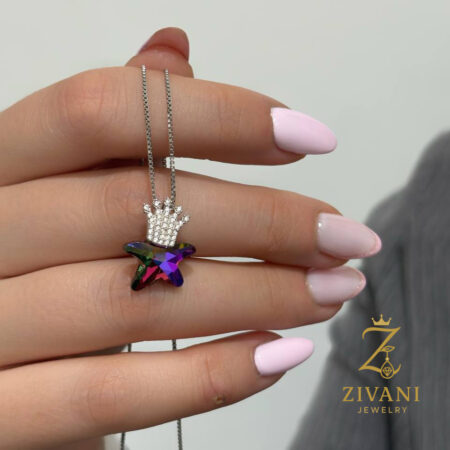 گردنبند نقره زنانه ستاره دریایی و تاج سواروسکی