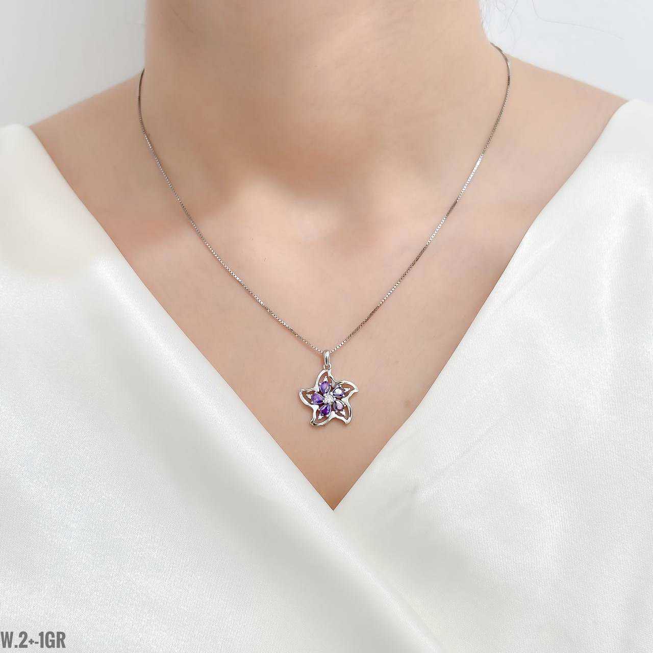 گردنبند نقره فلاور گل بنفش