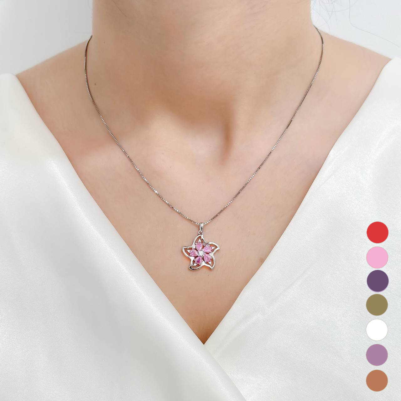 گردنبند نقره فلاور گل صورتی