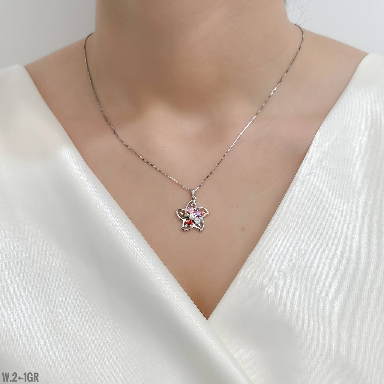 گردنبند نقره فلاور گل چند رنگ