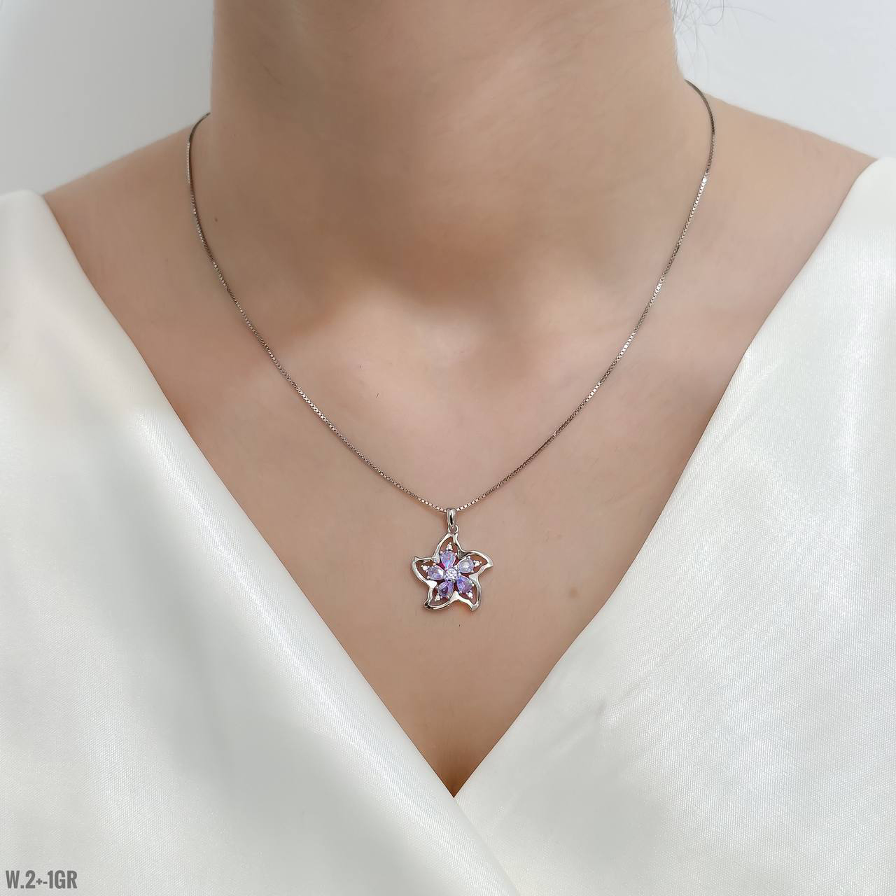 گردنبند نقره فلاور گل یاسی