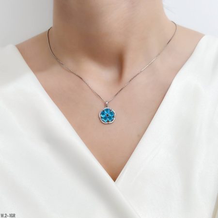 گردنبند نقره گل zi-ne-13 رنگ آبی