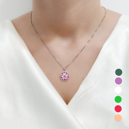 گردنبند نقره گل zi-ne-13 صورتی