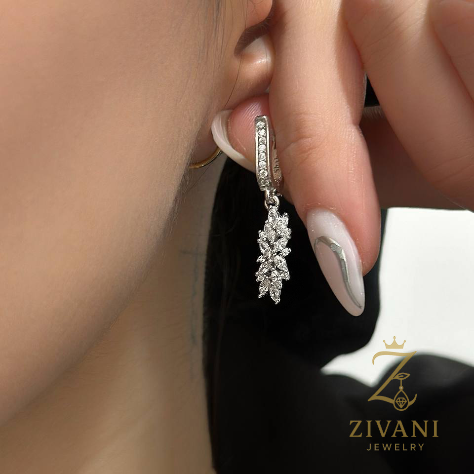 گوشواره نقره زنانه آویزی نگین دار