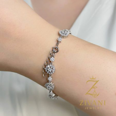 دستبند فلاور نقره زنانه عیار 925 اصل zi-b-52 عکس از قفل و زنجیر اضافه