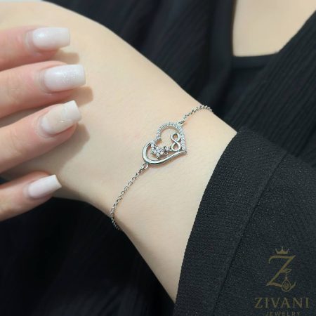دستبند نقره زنانه قلب و بی نهایت زنجیری zi-b-47