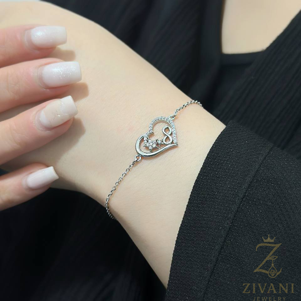 دستبند نقره زنانه قلب و بی نهایت زنجیری zi-b-47