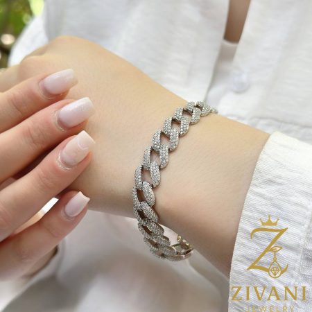 دستبند نقره کارتیه پر نگین عیار 925 zi-b-48