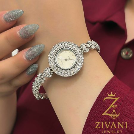 ساعت نقره زنانه نگین سفید