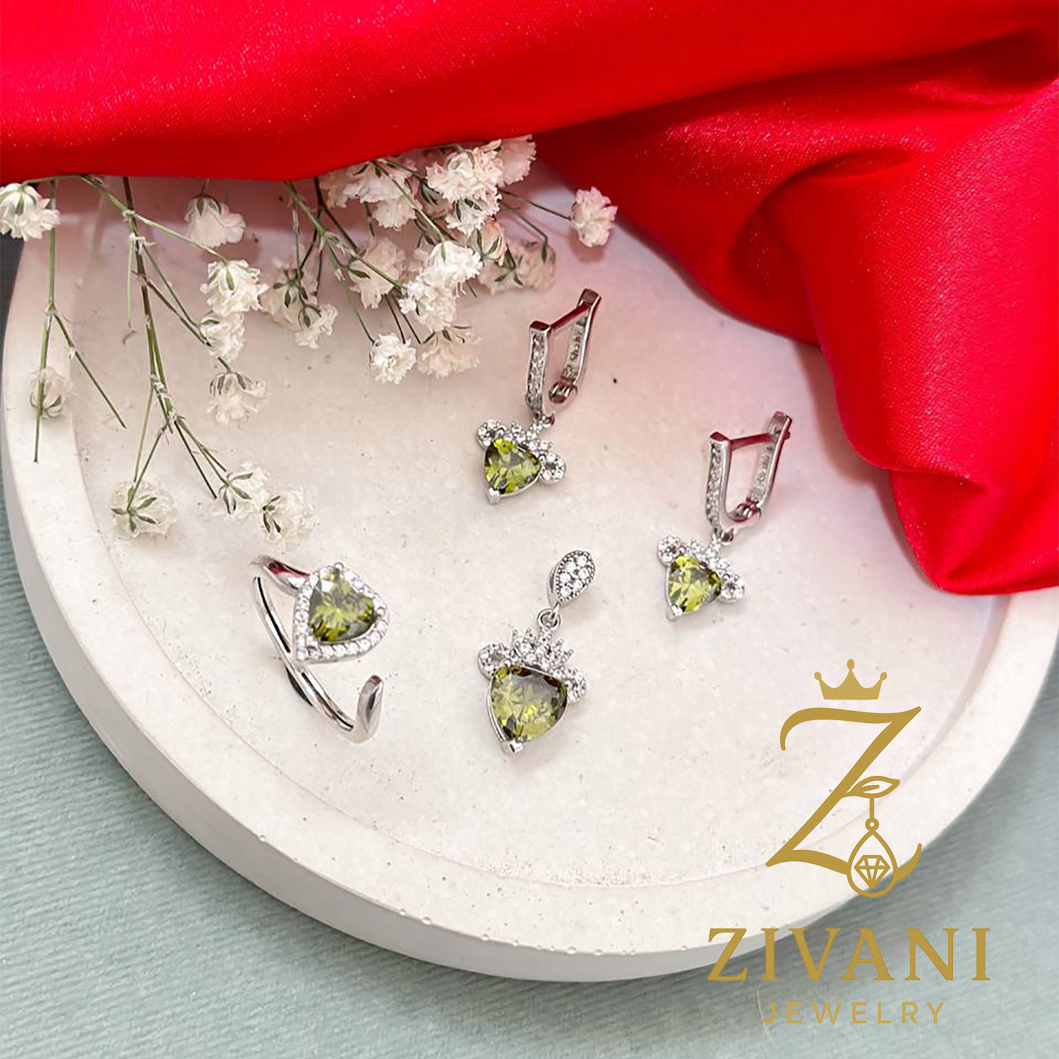 نیم ست نقره زنانه قلب سبز