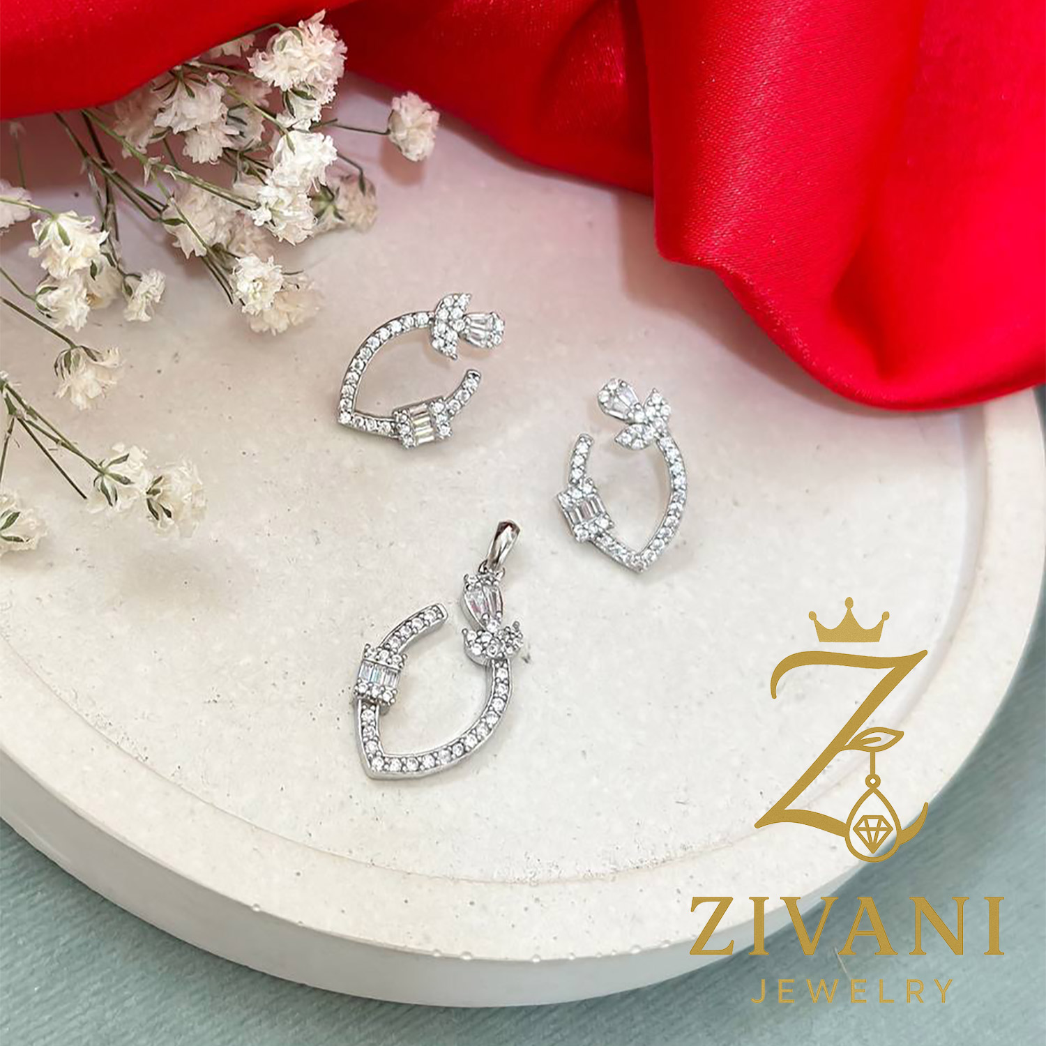 نیم ست نقره زنانه نگین دار