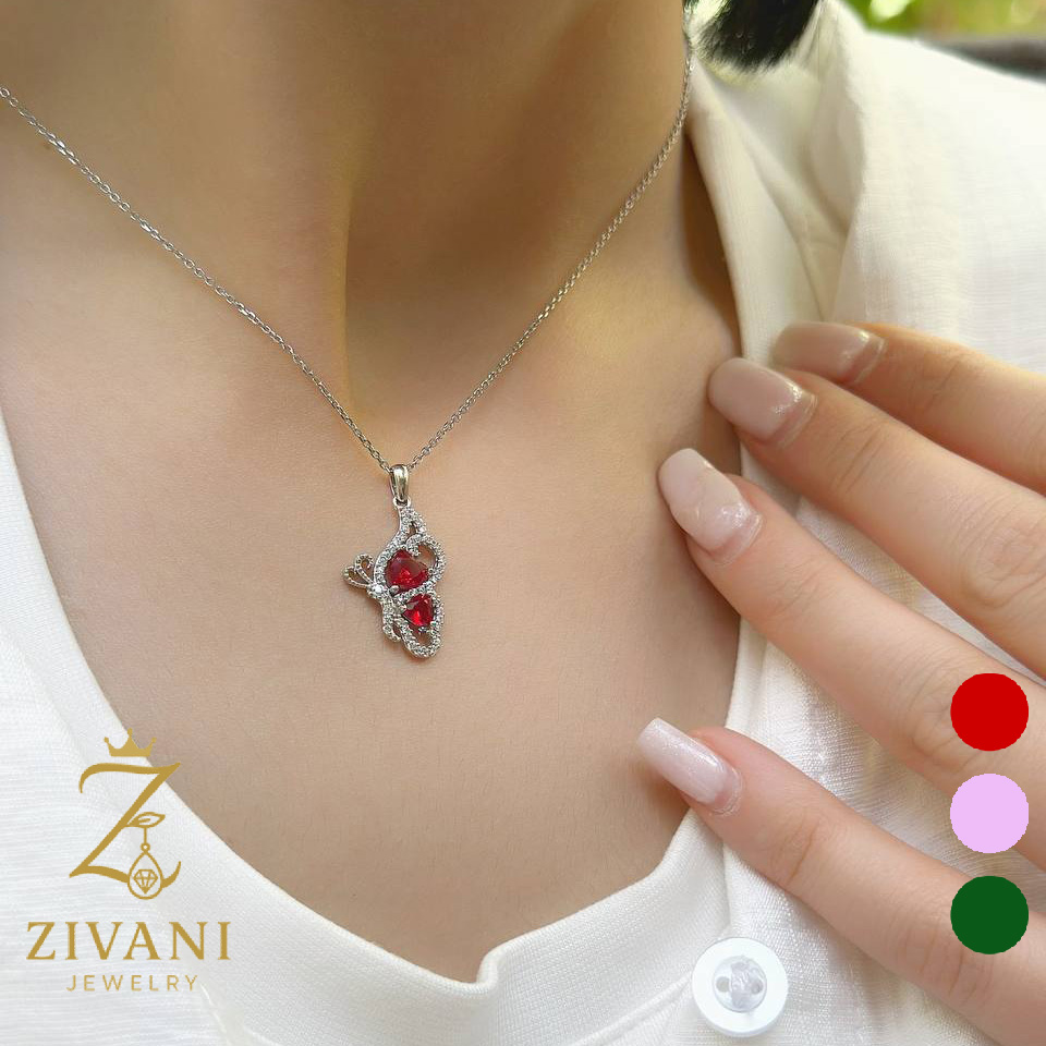 گردنبند نقره پروانه نگین رنگی