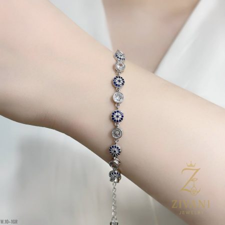 دستبند نقره زنانه چشم نظر zi-b-60 روی دست با عیار 925
