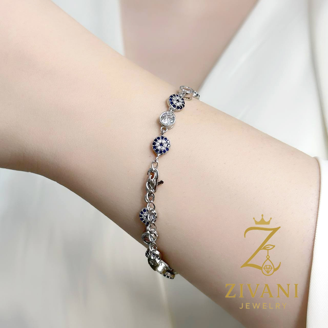 دستبند نقره زنانه چشم نظر zi-b-60 عکس از قفل