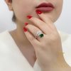 انگشتر نقره زنانه مارکیز نگین رنگی عیار 925 سبز