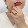 انگشتر نقره زنانه مارکیز نگین رنگی عیار 925 نگین زیتونی زبرجد