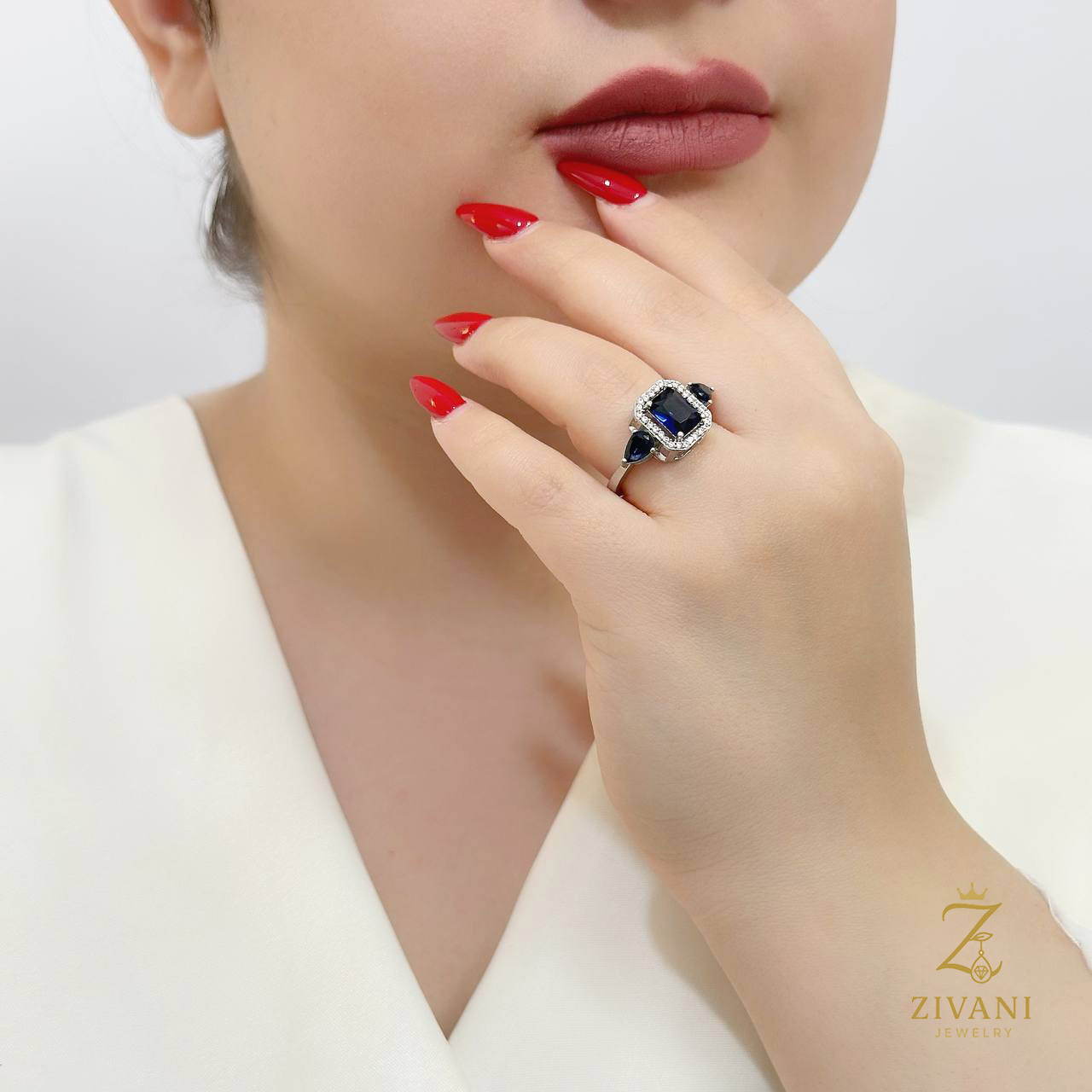 انگشتر نقره زنانه نگین دار zi-r-19 سرمه ای