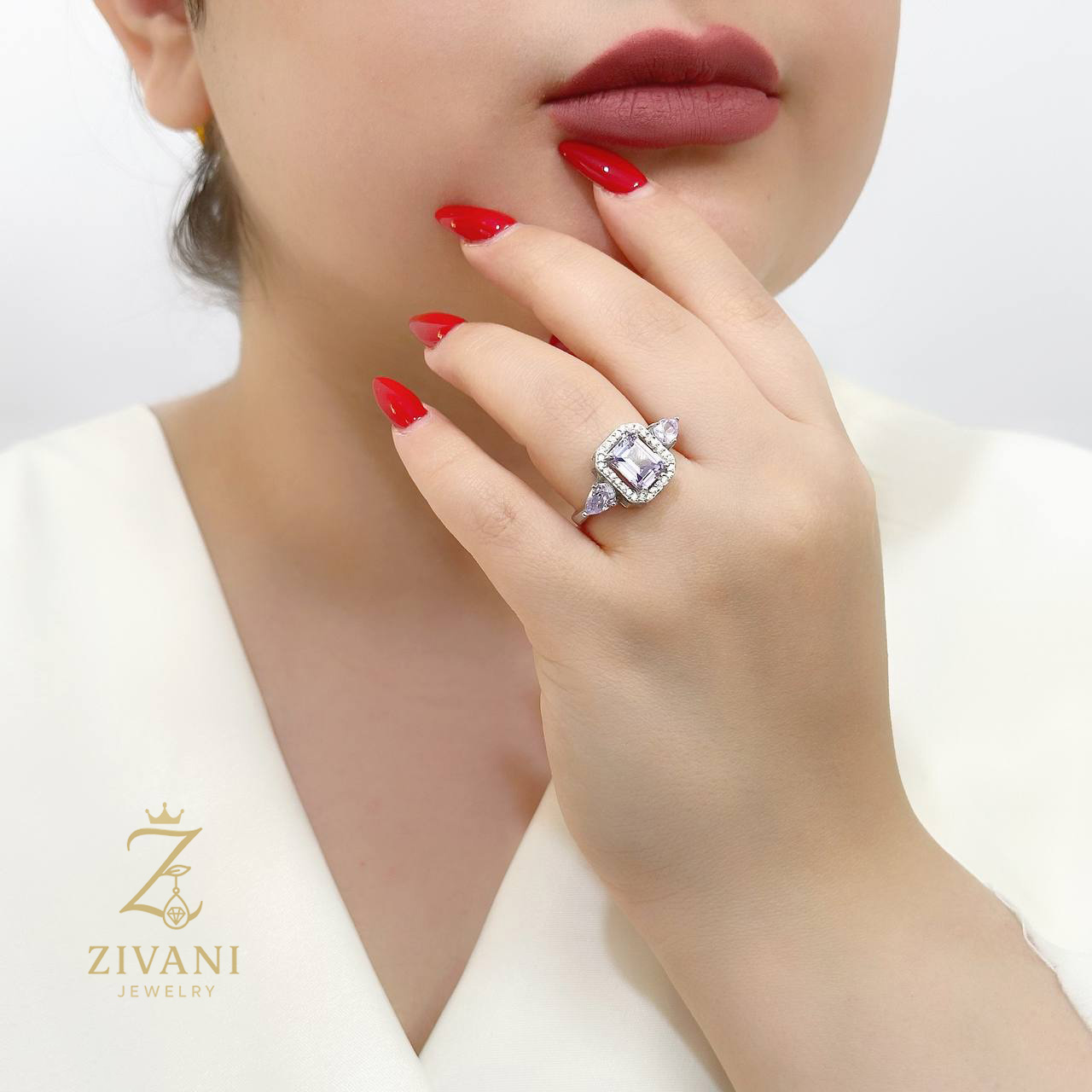 انگشتر نقره زنانه نگین دار zi-r-19 نگین یاسی