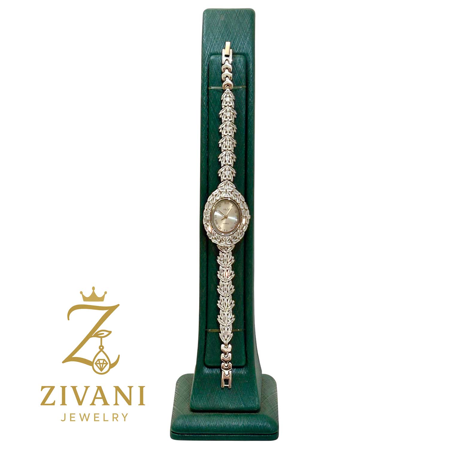 ساعت نقره زنانه نگین باگت جواهری