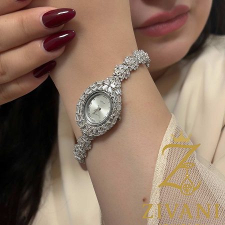 ساعت نقره زنانه نگین باگت