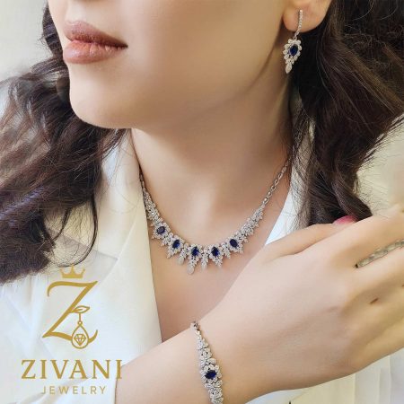 سرویس نقره زنانه جواهری نگین آبی