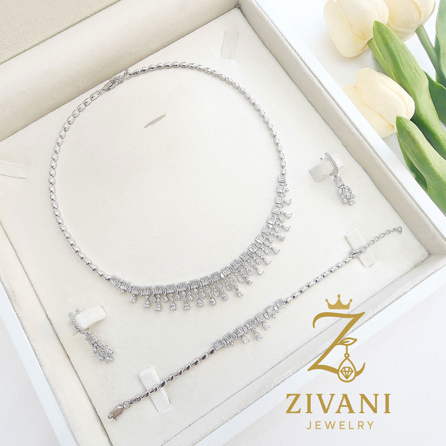 سرویس نقره زنانه نگین سفید - Image 2