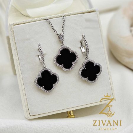 نیم ست نقره زنانه ونکلیف مشکی