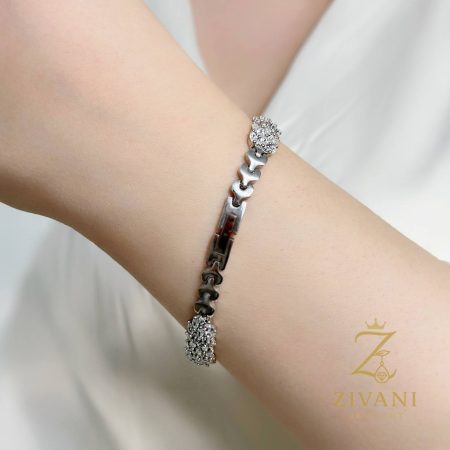 دستبند نقره زنانه پر نگین باگت zi-b-65 قفل بند ساعتی
