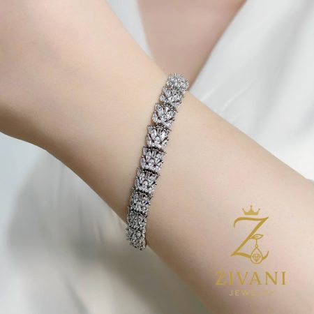 دستبند نقره زنانه پر نگین باگت zi-b-65