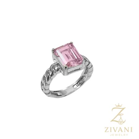 انگشتر نقره زنانه رکاب کارتیر zi-r-22 عکس اصلی نگین صورتی