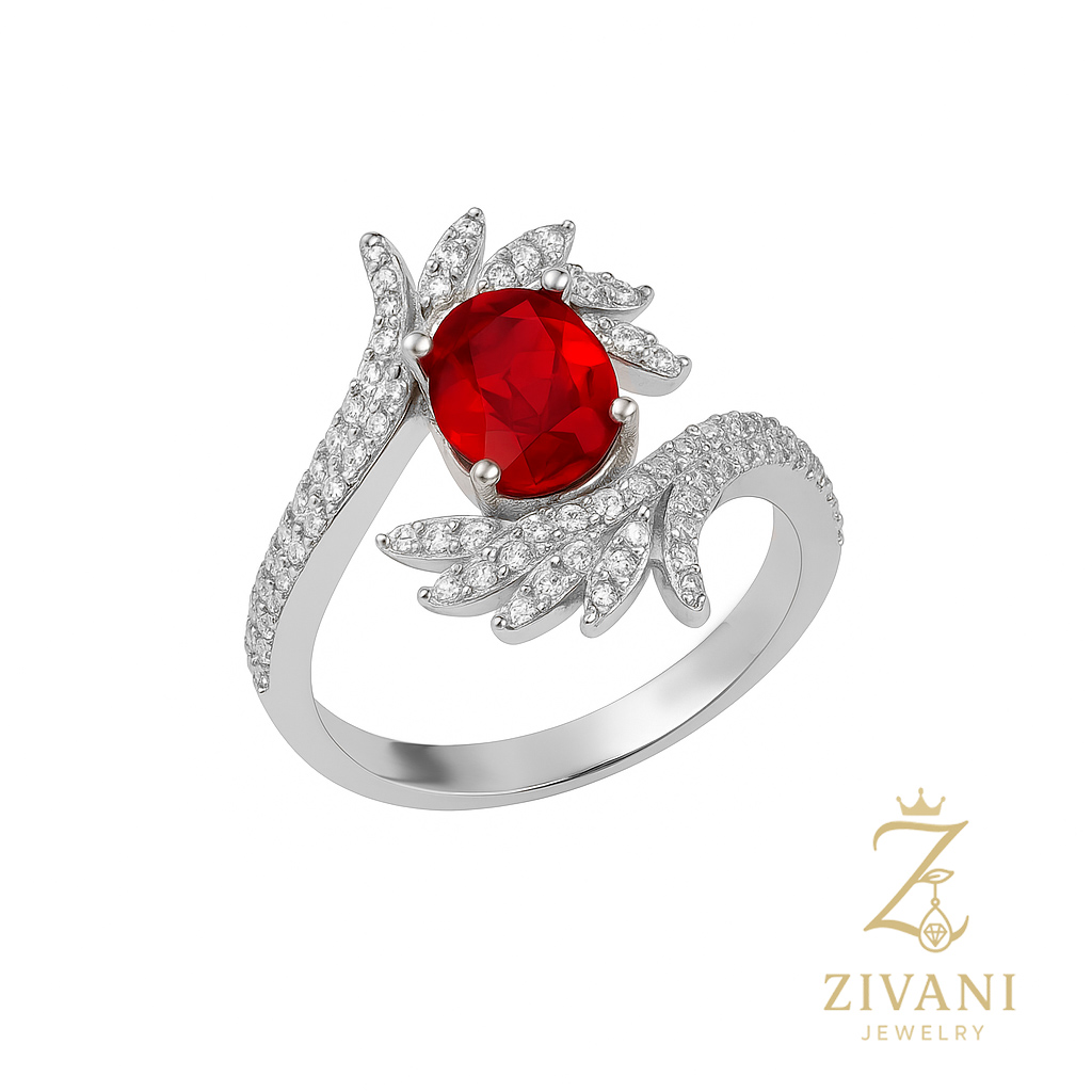 انگشتر نقره زنانه نگین دار zi-r-26 نگین قرمز عکس اصلی