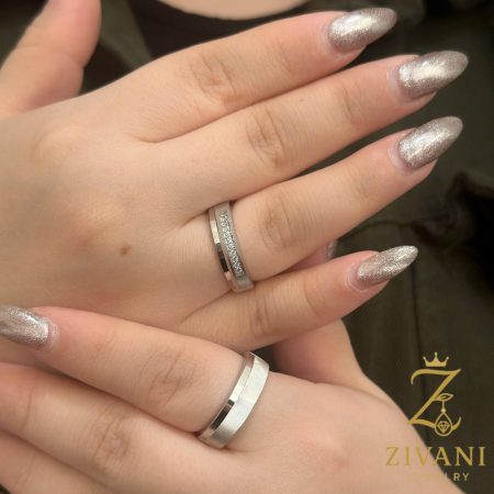 حلقه ست نقره با تراش خطی مات