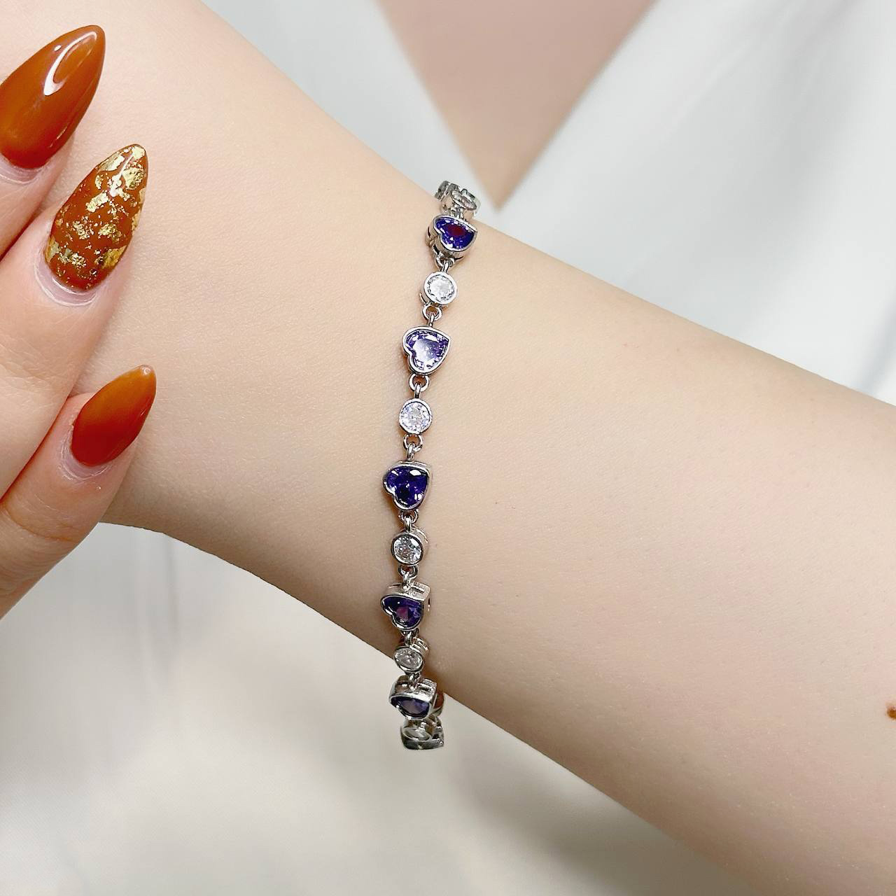 دستبند نقره زنانه قلبی zi-b-69 قلب بنفش