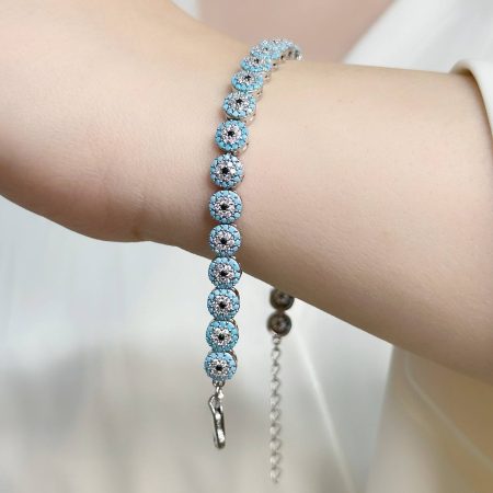 دستبند نقره زنانه چشم نظر فیروزه ای zi-b-68 عکس از طول