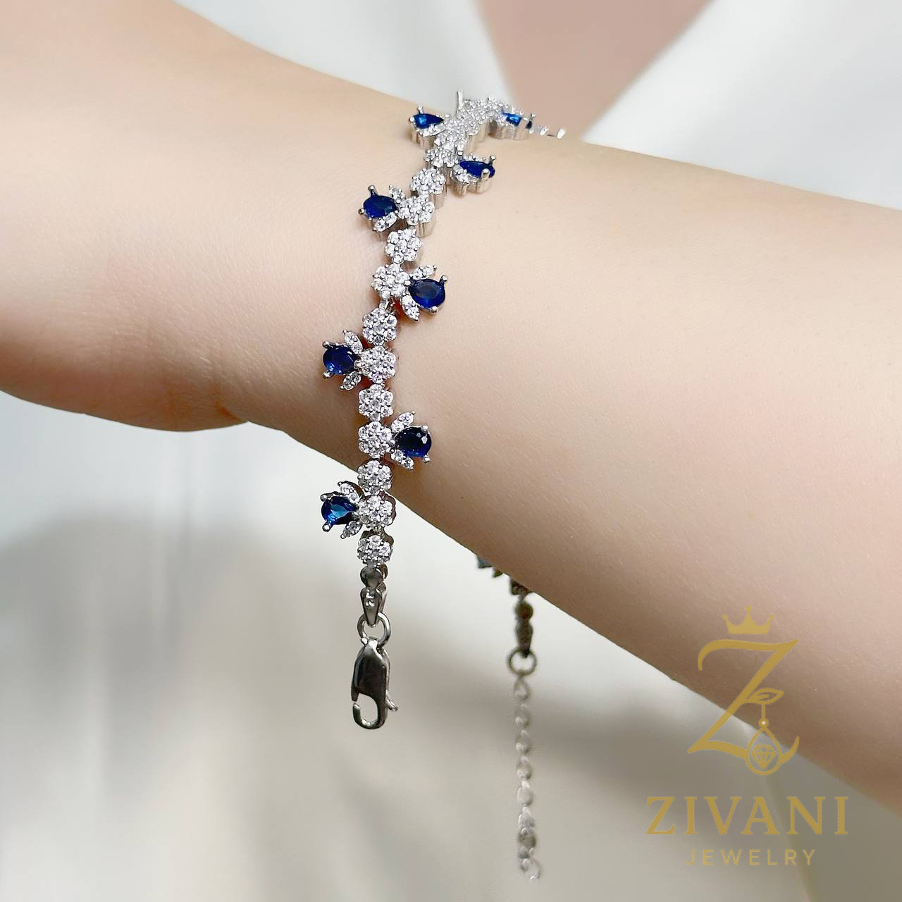 دستبند نقره فلاور نگین رنگی zi-b-71 زنجیر اضافه