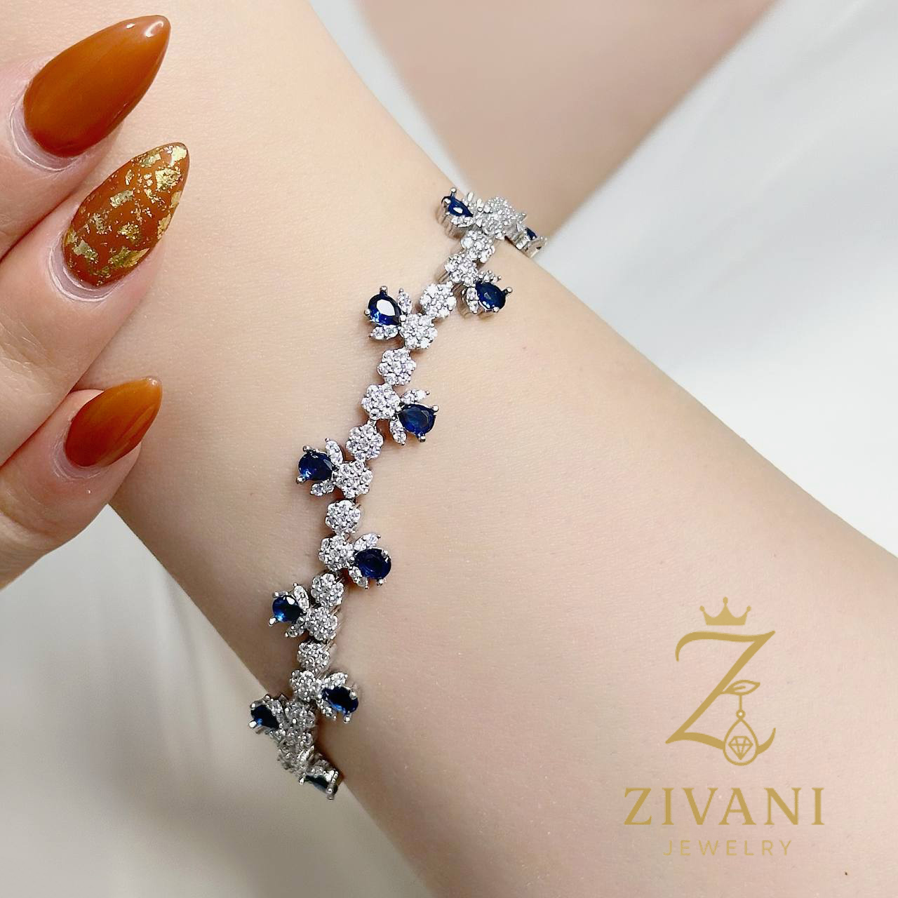 دستبند نقره فلاور نگین رنگی zi-b-71 رنگ آبی عکس اصلی