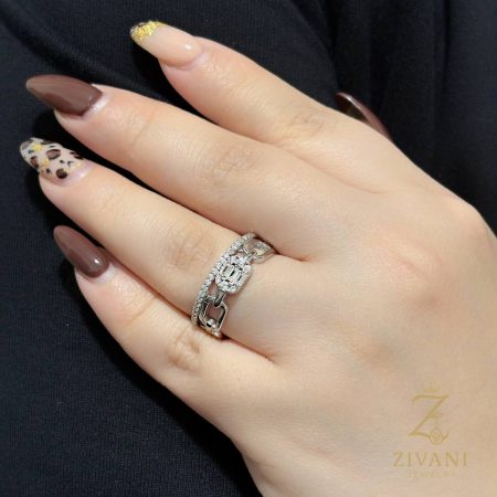 انگشتر نقره زنجیری طرح حلقه و پشت حلقه zi-r-30