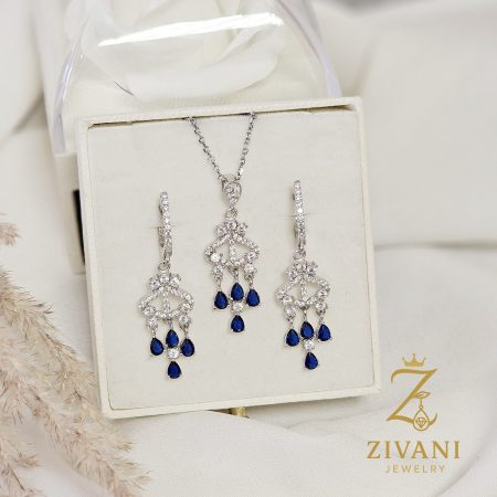 نیم ست نقره زنانه جواهری نگین سرمه ای