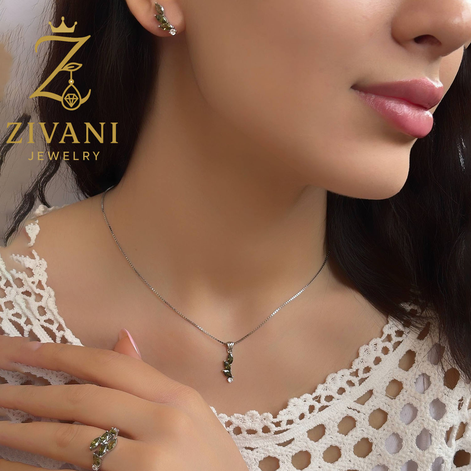 نیم ست نقره زنانه برگ زیتون