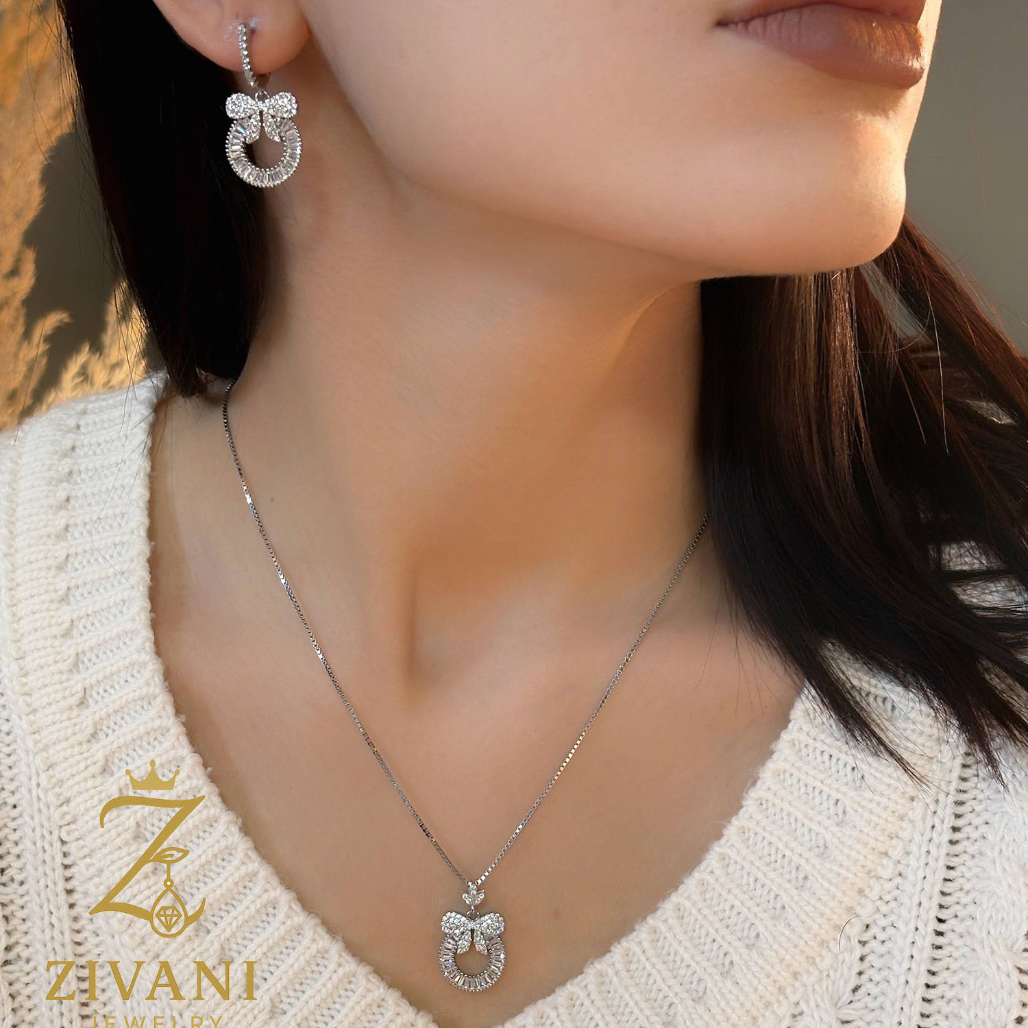 نیم ست نقره زنانه پاپیون