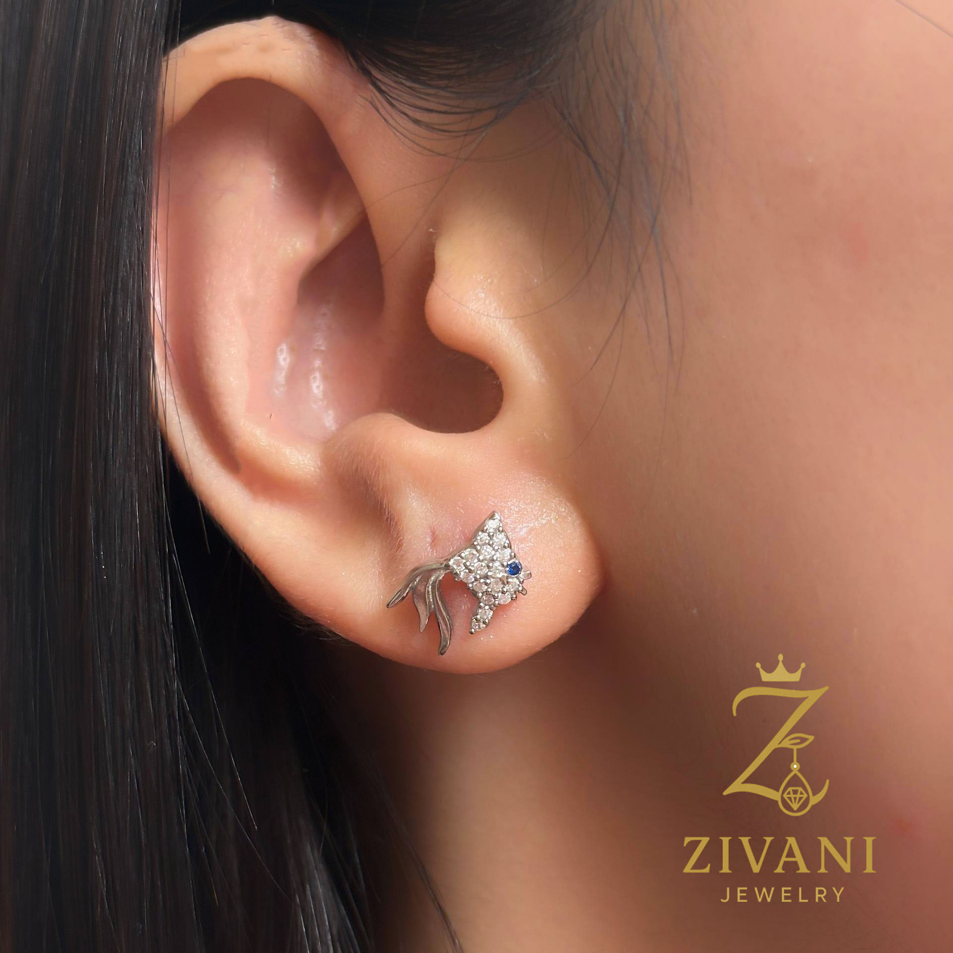 گوشواره نقره میخی طرح ماهی