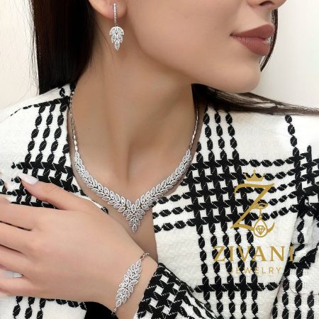 سرویس نقره زنانه مدل برگ نگین دار